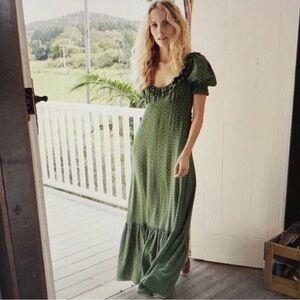 DOEN Olive Silk Maxi Dress (Medium)